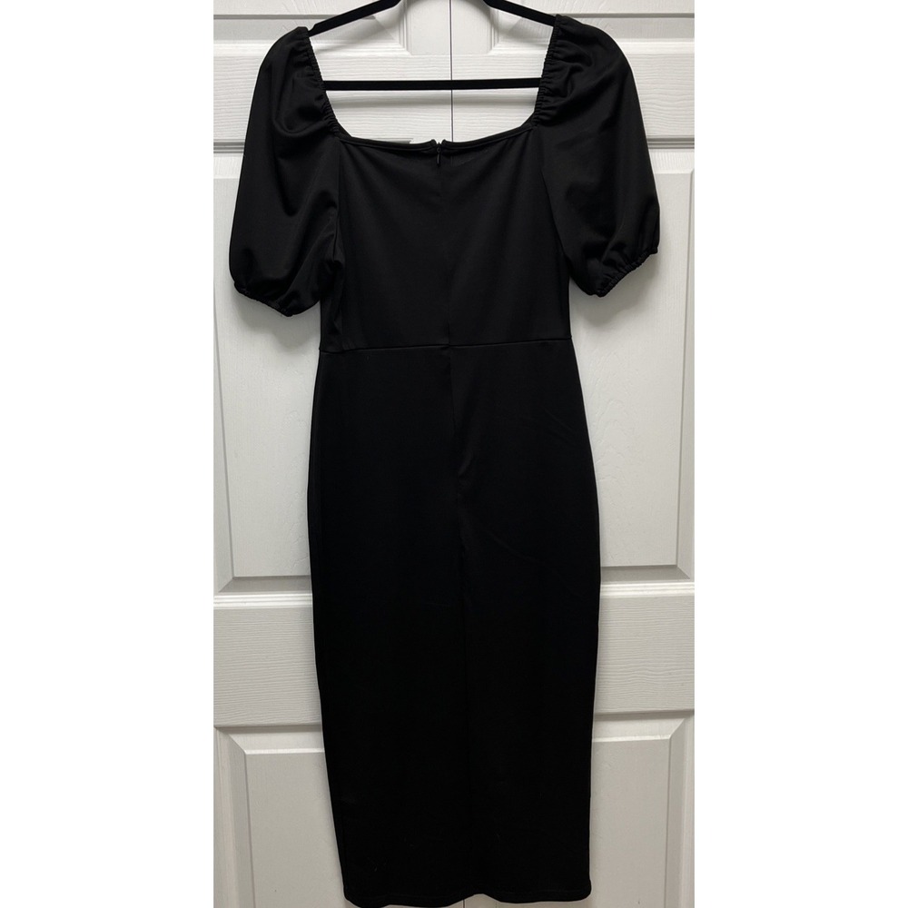 Women's Minimal Classic Balloon Sleeve Midi Dress,Size M Black - Picture 5 of 8